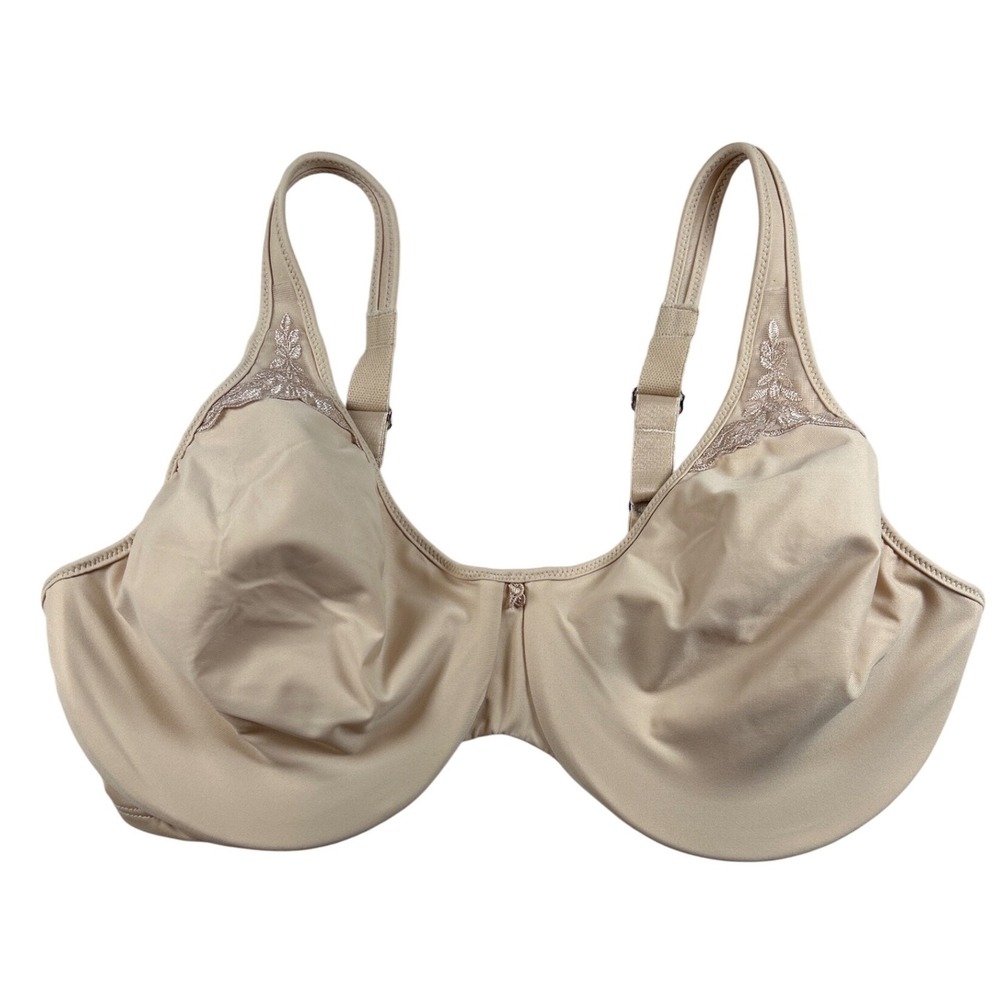 Bali 3385 Tan Nude Underwire Bra Lightly Lined‎ Full Coverage 38DD Embroidery
